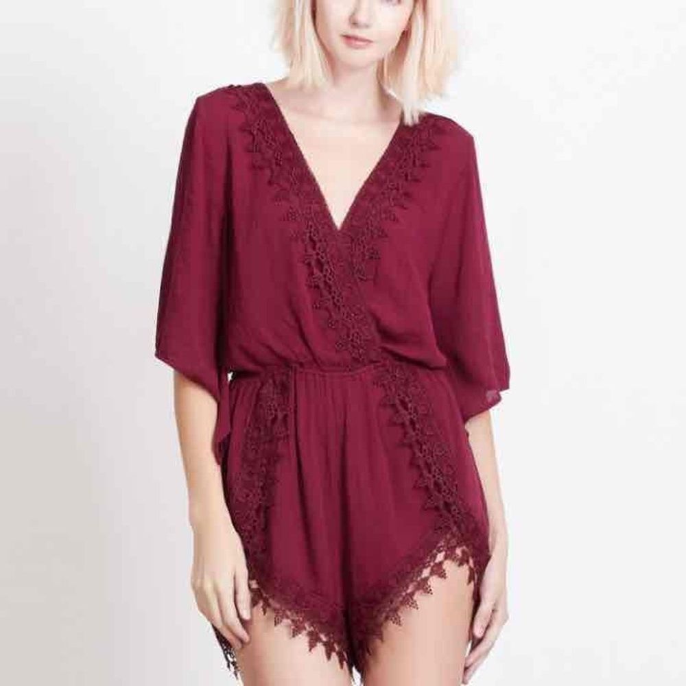 Ambiance Medium wine red lace romper